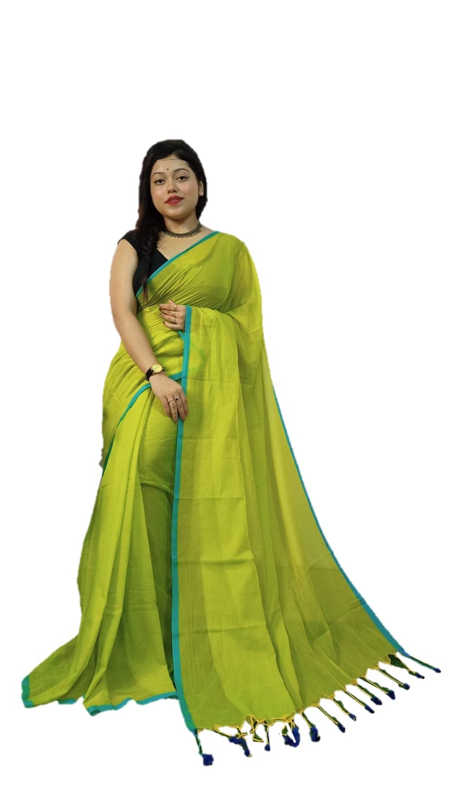 Monde Avenir Women's Fancy Trendy 100% Pure Cotton Handloom Malmal Saree without Blouse Piece