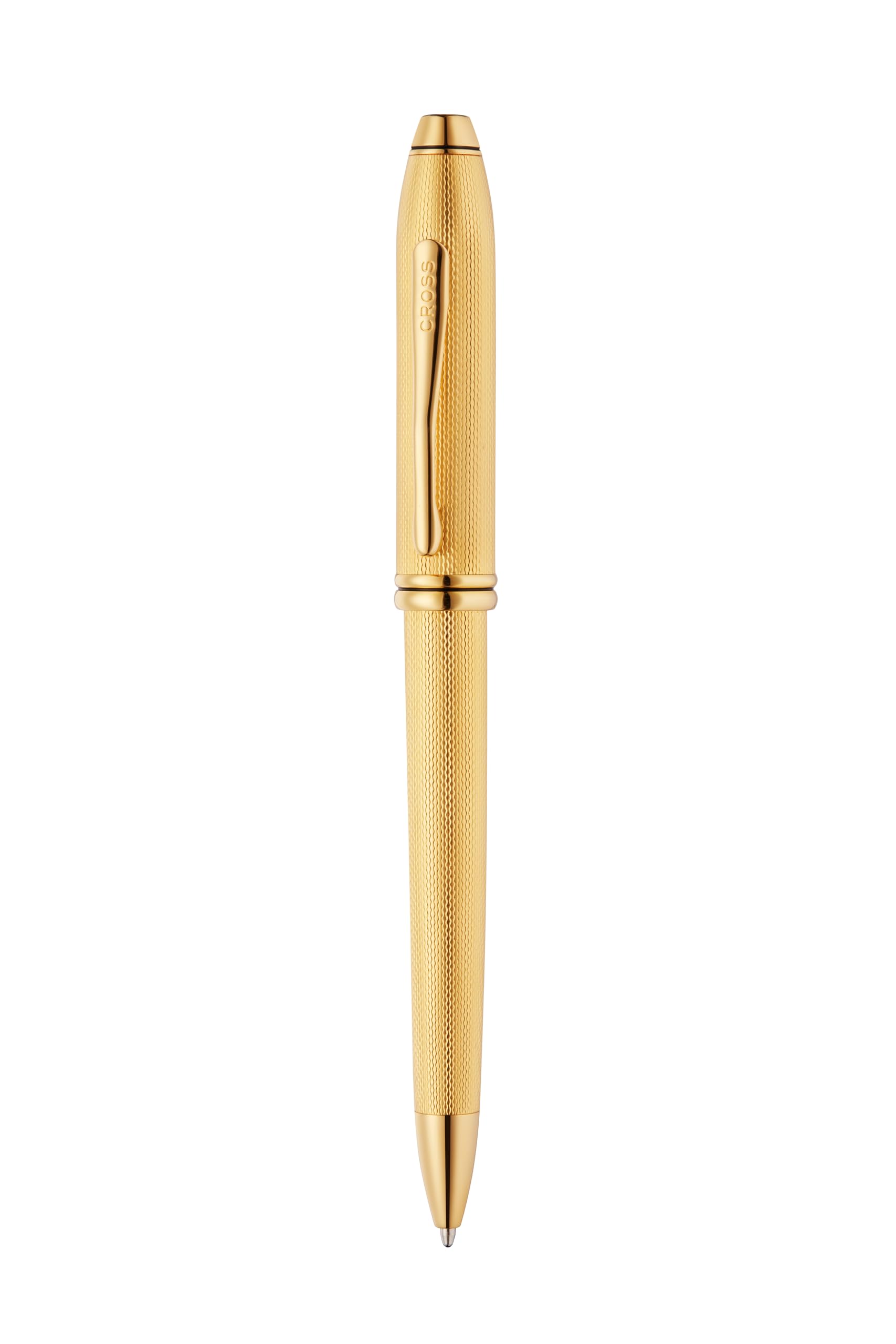 Cross Townsend - Penna a sfera con diamante inciso, tratto M, colore inchiostro: nero, con scatola regalo di lusso, placcato oro 23 kt