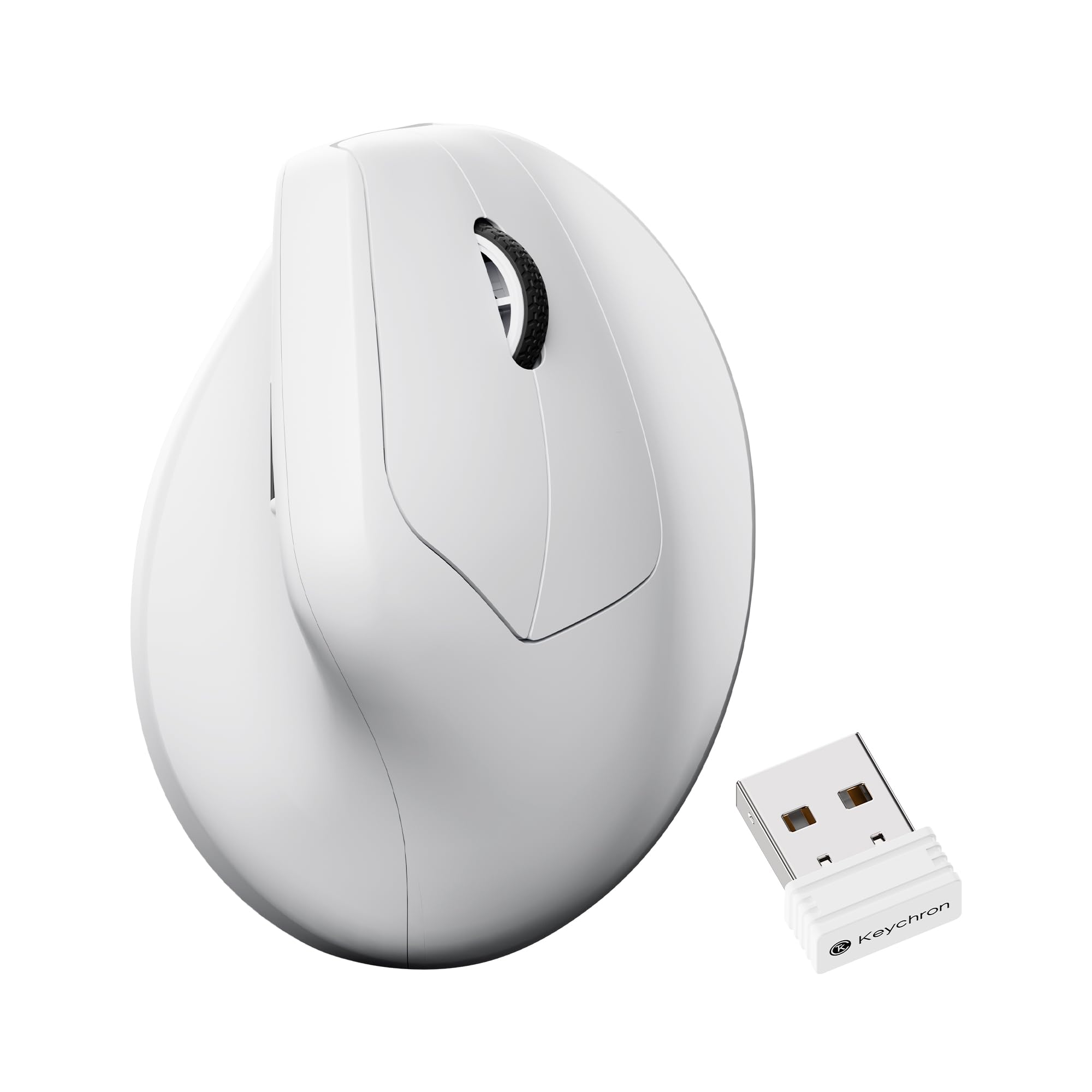 Keychron M5 8K Vertical Ergonomic Mouse Wireless, 2.4 GHz/Bluetooth 5.3/Wired Computer Mice Rechargeable, 5 Levels Up to 30K DPI with Programmable Buttons for Laptop macOS/Windows - White