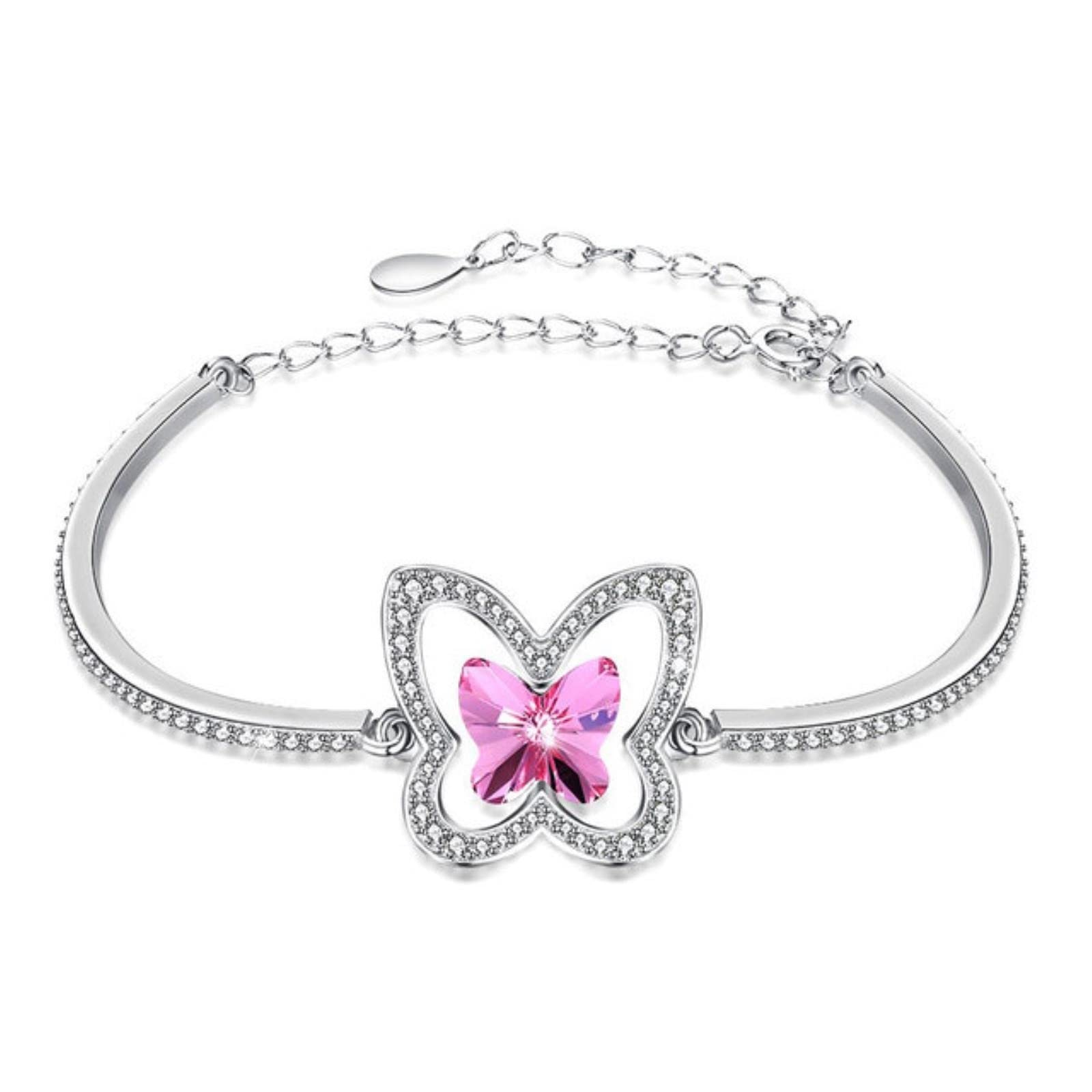 DAOMEI Cristal Real 925 Pulsera De Plata Mariposa Rosa Azul Pulseras Joyería Romántica para Mujeres Niñas Festival Aniversario Regalo