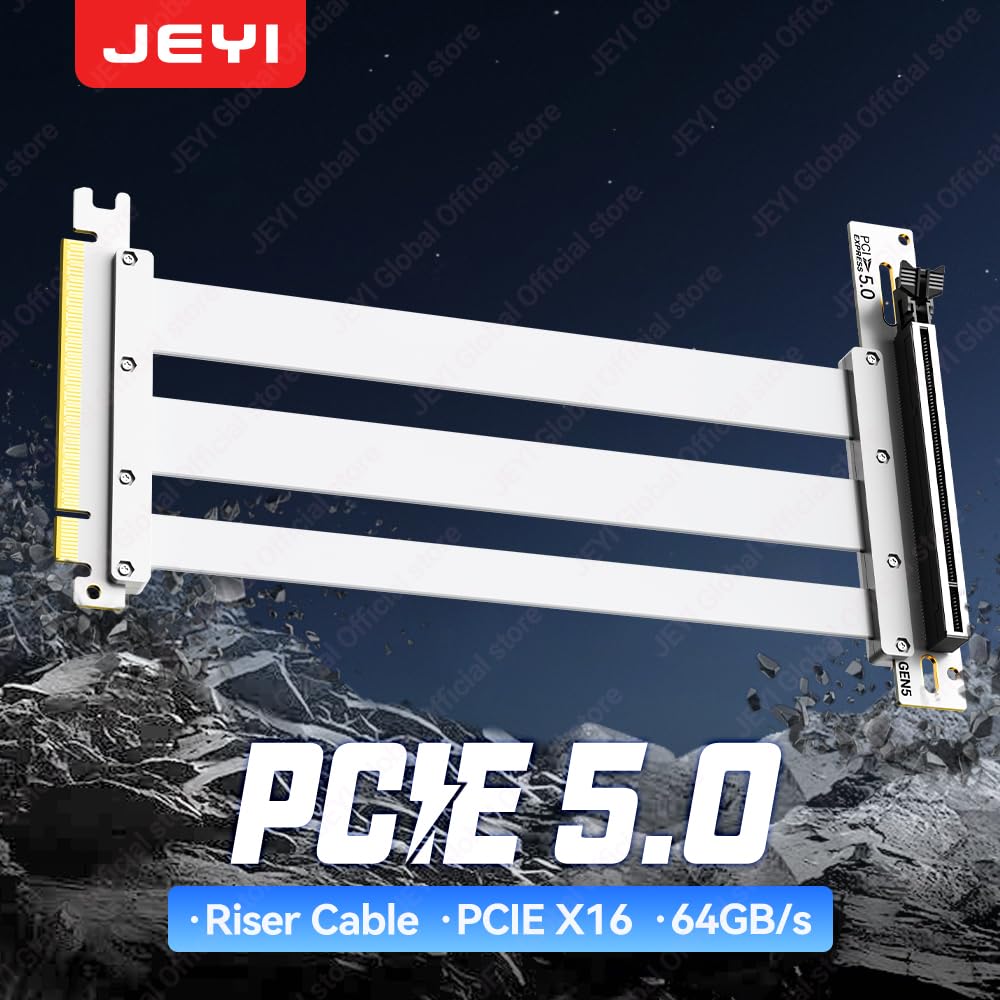 JEYI Cable elevador PCIe 5.0 X16 (PCIe 5.0, blanco, 25 cm / 0.82ft)