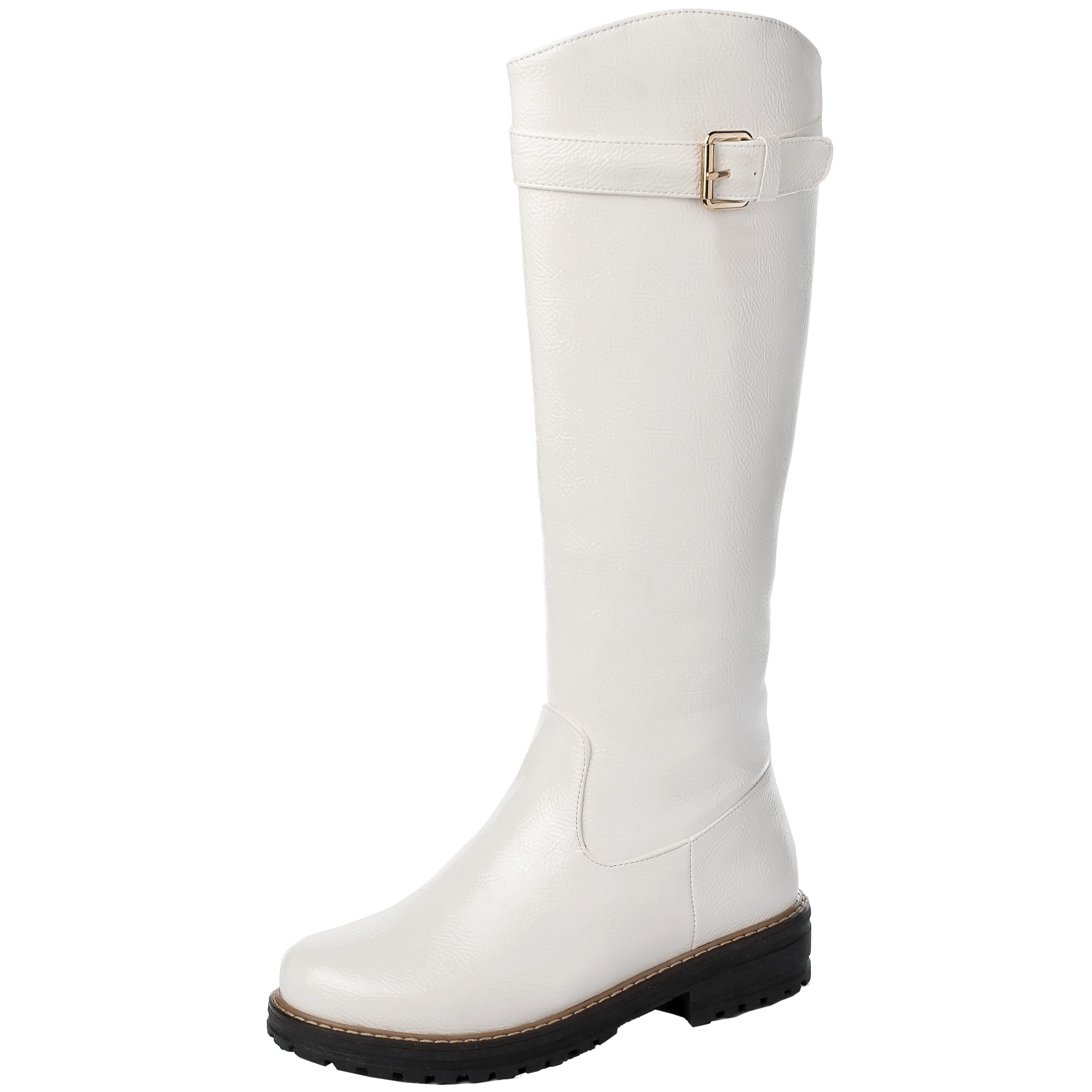 Botas altas clásicas de tacón bajo con cremallera para mujer