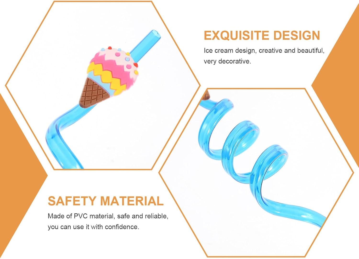 KICHOUSE 24pcs Reusable Pvc Cartoon Ice Cream Design Drinking Straws Multipurpose Twisted Beverage Straws for Party Juice Cocktails Creative Fun Accessories