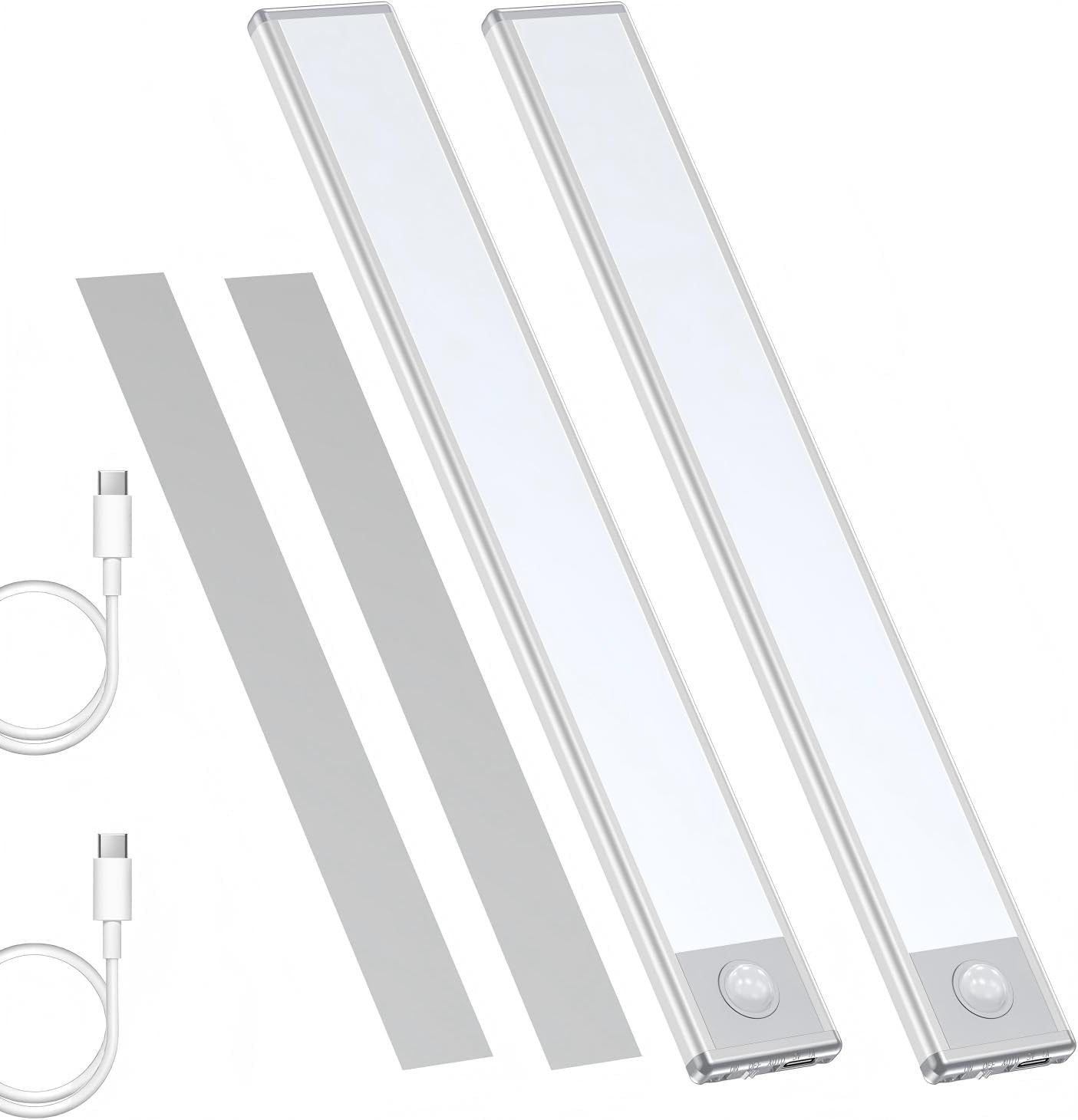 Motion Sensor LED Cabinet Lights, 2 Pack Rechargeable Magnetic Under Cabinet Lighting, USB Charging, Wireless Stick-On for Closet, Kitchen, Stairs