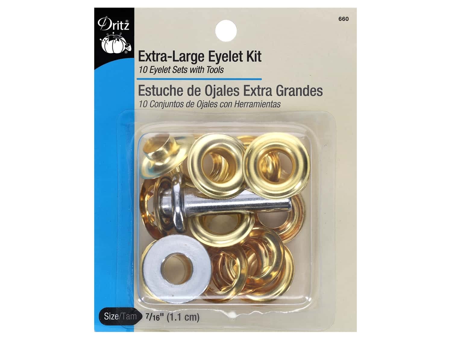 Dritz 660 Extra-Large Eyelet Kit with Tool, Brass, 7/16-Inch 10-Count