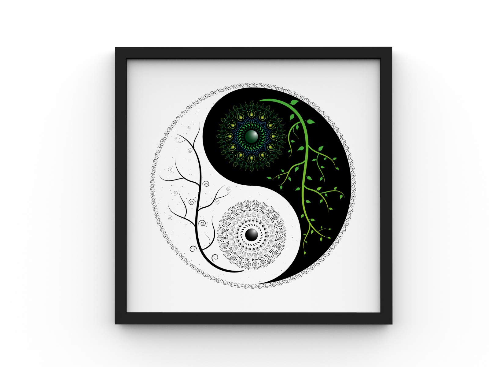 TenorArtsTenorArts Yin and Yang Pattern Laminated Poster Framed Painting with Matt Finish Black Frame (9inches x 9inches, White)