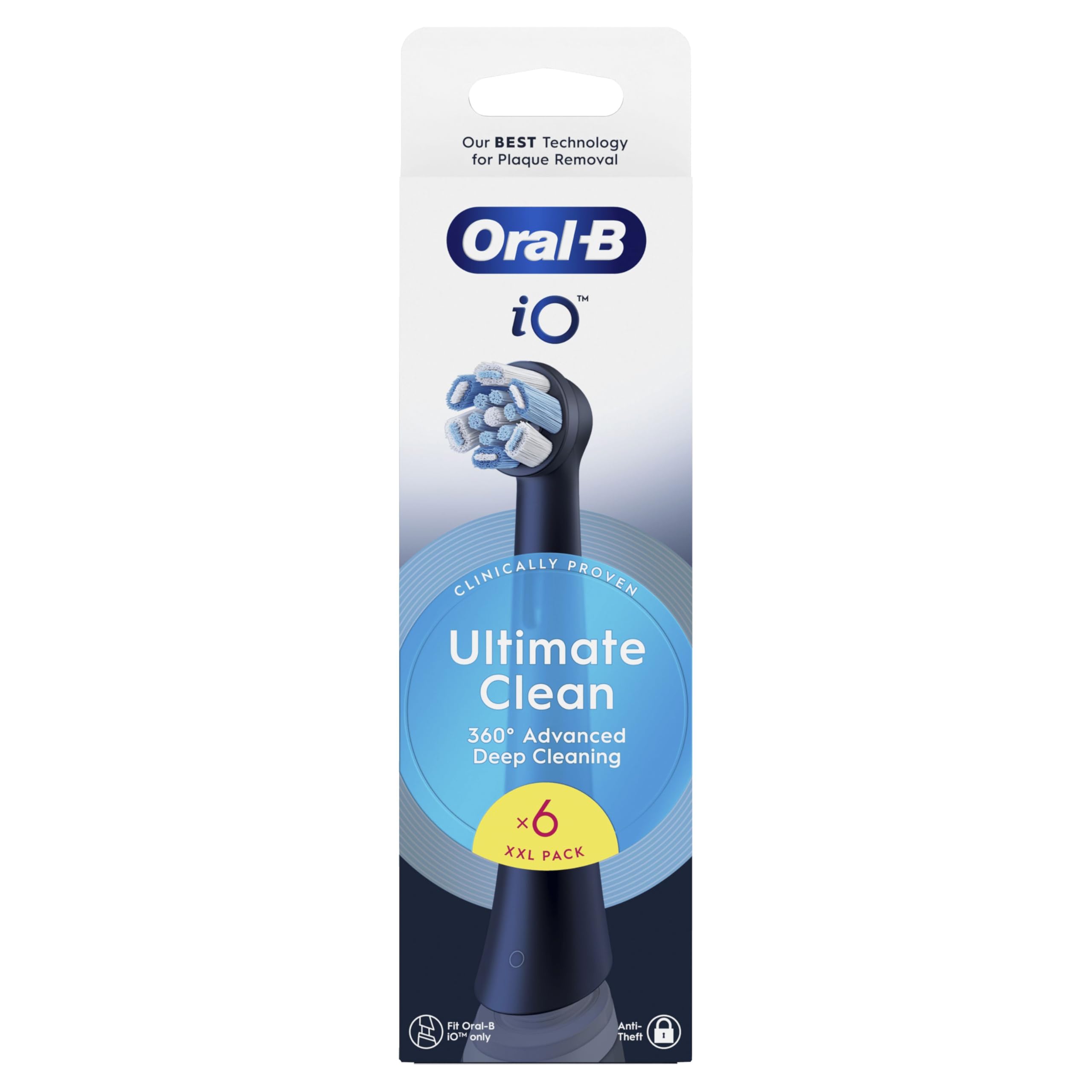Oral-B Testine di Ricambio iO Series Ultimate Clean Nere per Spazzolino Elettrico Oral B, 6 Testine Rotonde Autentiche, con setole CrissCross per rimuovere la placca
