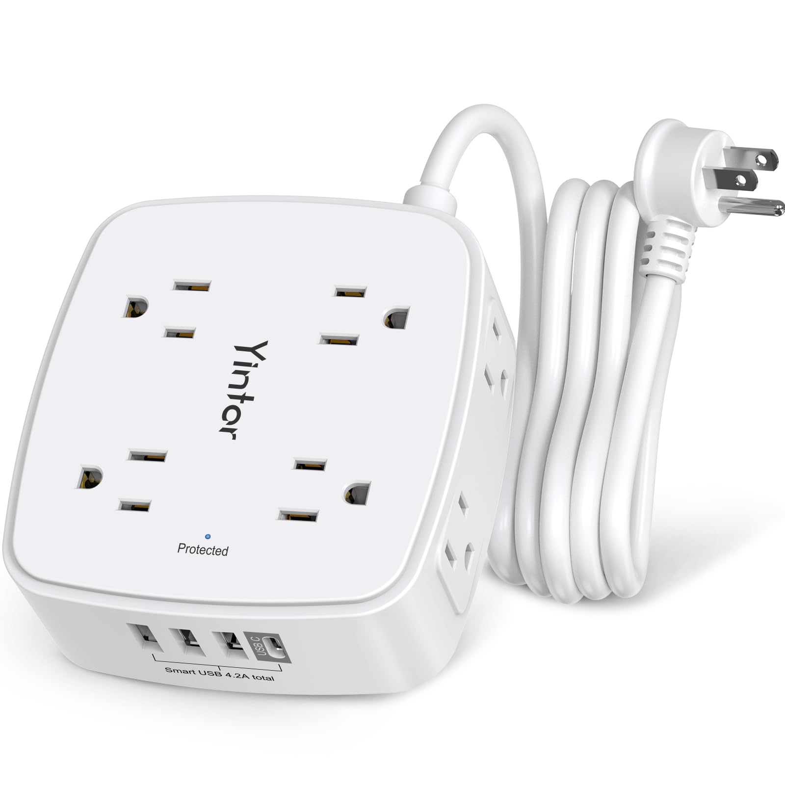 USB Power Bar Extension Cord - Yintar 6Ft Surge Protector Power Strip with 8 Outlets and 4 USB Ports(3U1C), 3 Side Outlet Extender for Home, Office, Dorm Essentials, ETL Listed, Wh image 8