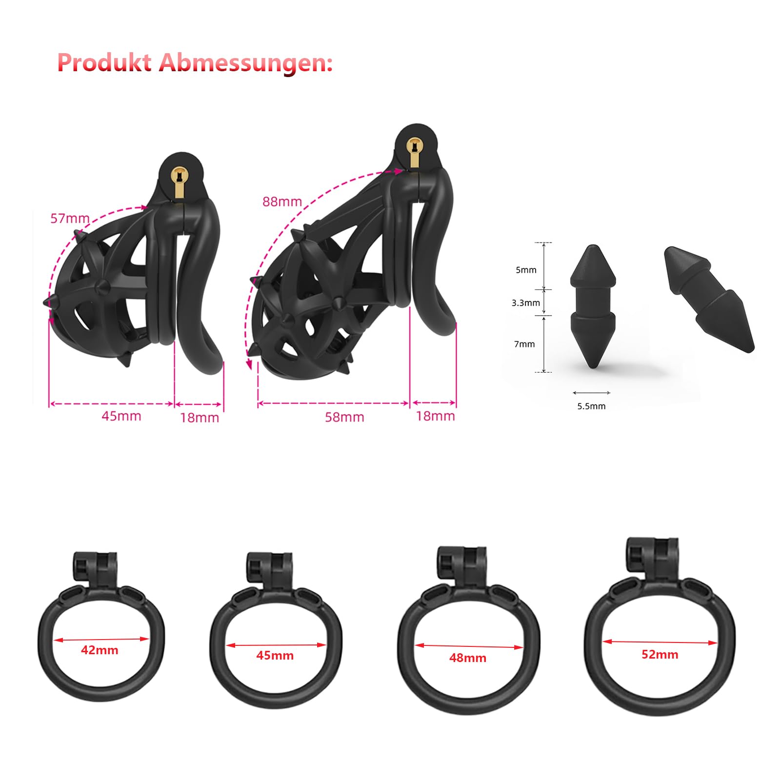 SeLgurFos Set di gabbia per il pene con 4 anelli per il pene Stampa 3D Ventilazione Gabbia di castità Uomo Gabbia per il cazzo piccolo SM Bondage Giocattoli del sesso per gli uomini (Short-Arc Ring)