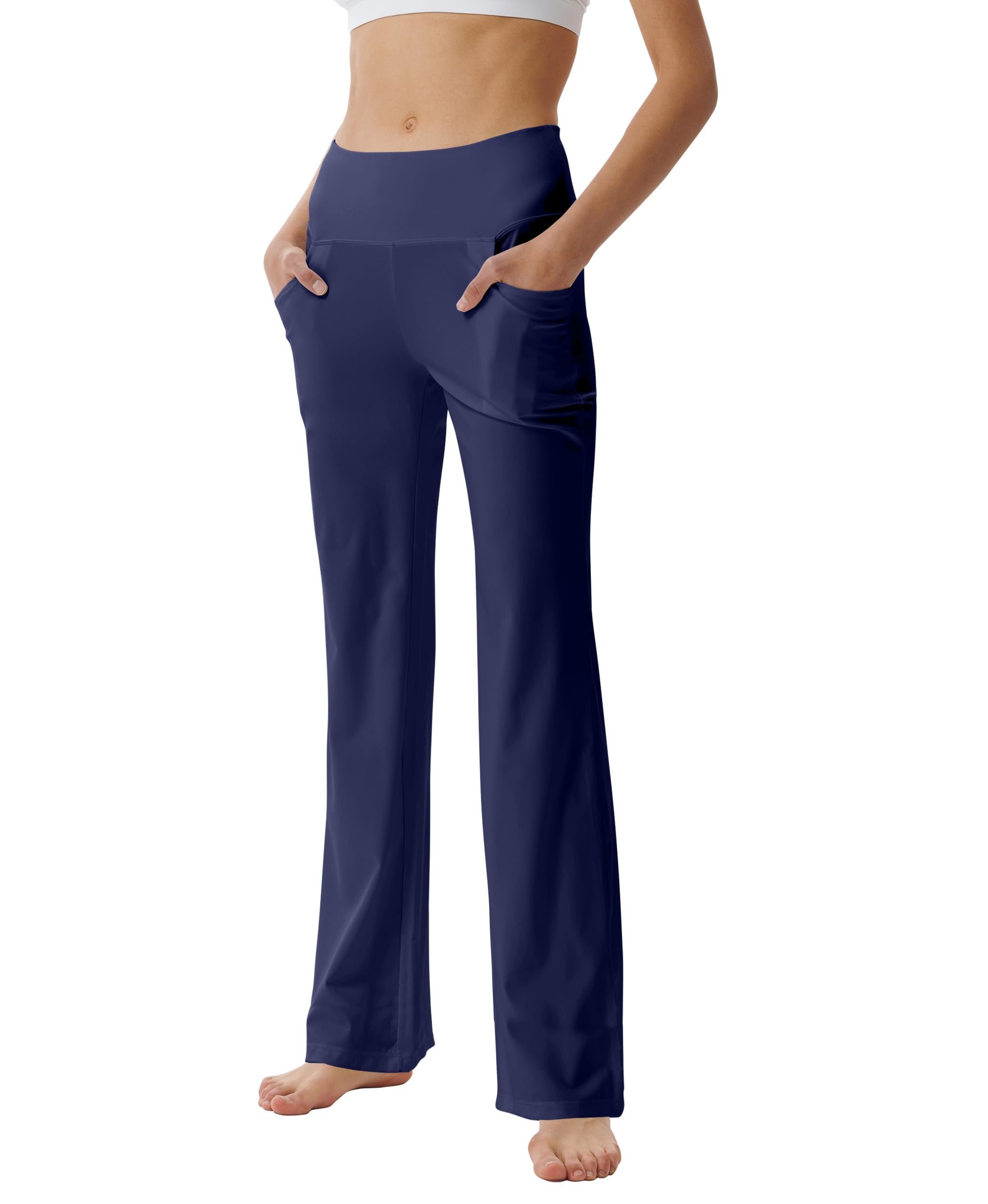 LaiEr Pantaloni da Yoga da Donna con Tasche a Vita Alta Svasata Bootleg Yoga Pantaloni da Allenamento con Tasche Laterali