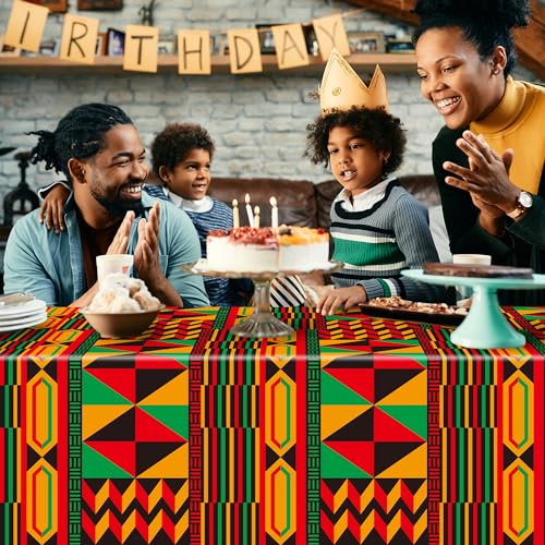 Image of 3 Packs Happy Kwanzaa Happy Juneteenth Tablecloth Decorations, African Disposable Waterproof Plastic Striped Checkered Table Covers, Afro Tablecloths for African-American Party Favor Supplies