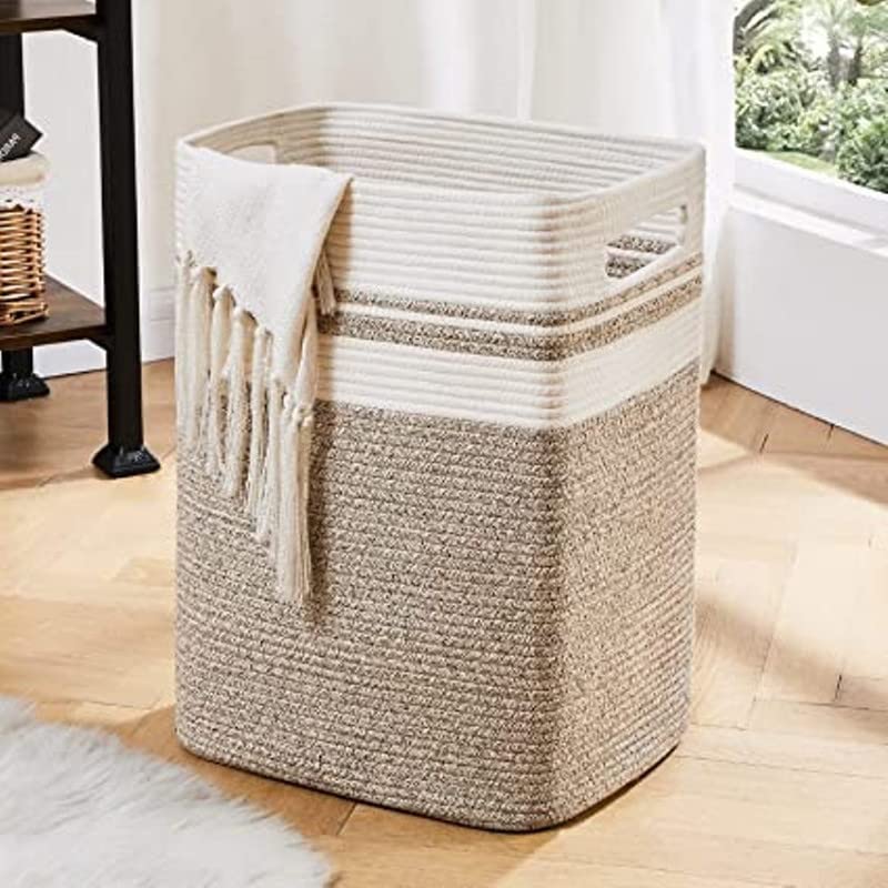 Mansa Traders Laundry Hamper-Laundry Basket,Tall Cotton Storage Basket with Handles,Decorative Blanket Basket for Living room,Large Basket for Toys,Pillows,Clothes-14x12x18 in-Yellow variegated (B0C3LHGYXJ) Amazon Price History, Amazon Price Tracker