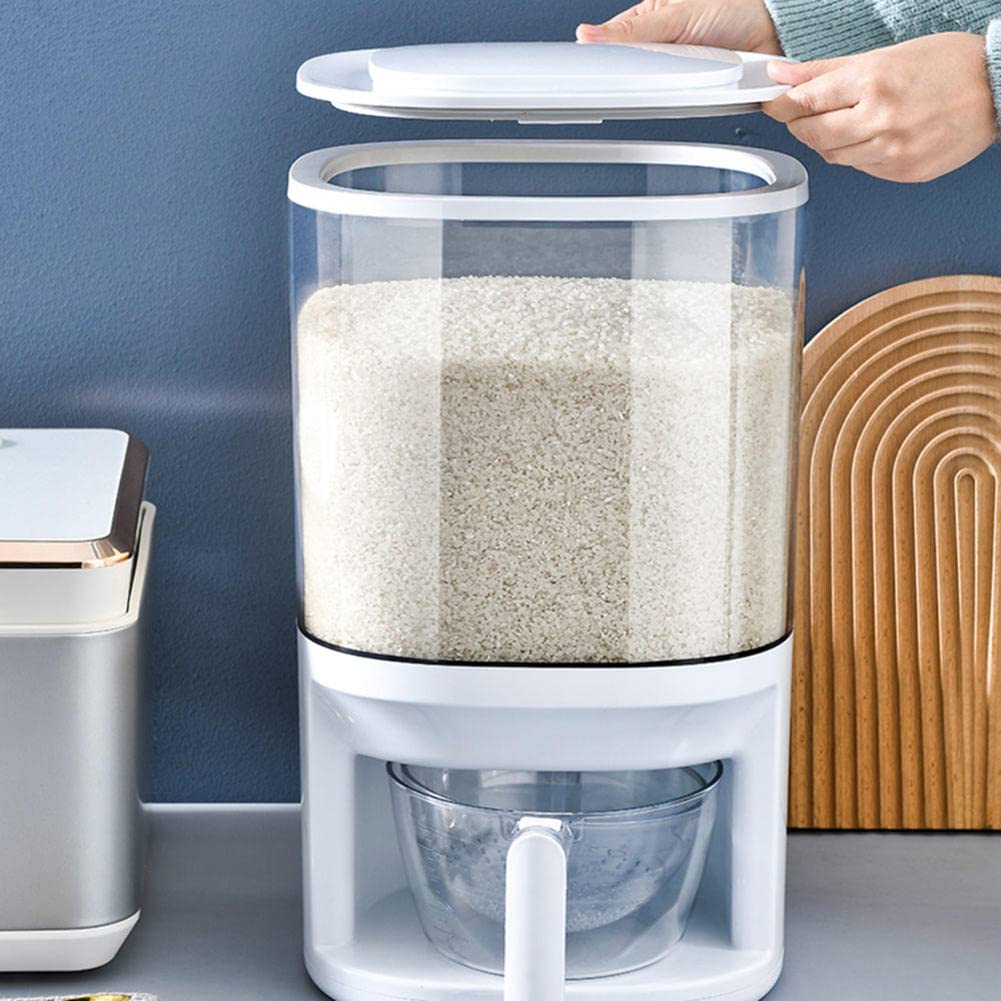 12 kg Aufbewahrungsbehälter für Reismehl, Dezimeter mit Deckel und Messbecher, zur Aufbewahrung von Reistrockenfutter, versiegelter Trockenfutterspender, Aufbewahrungsbox für Vollkornreis, Haushalts