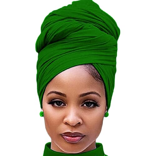 Harewom Headwrap for Women Scarf Long Fashion Warm Stretch AfricanTurban Headband for Winter Braid Locs Curly Hair Brilliant Green