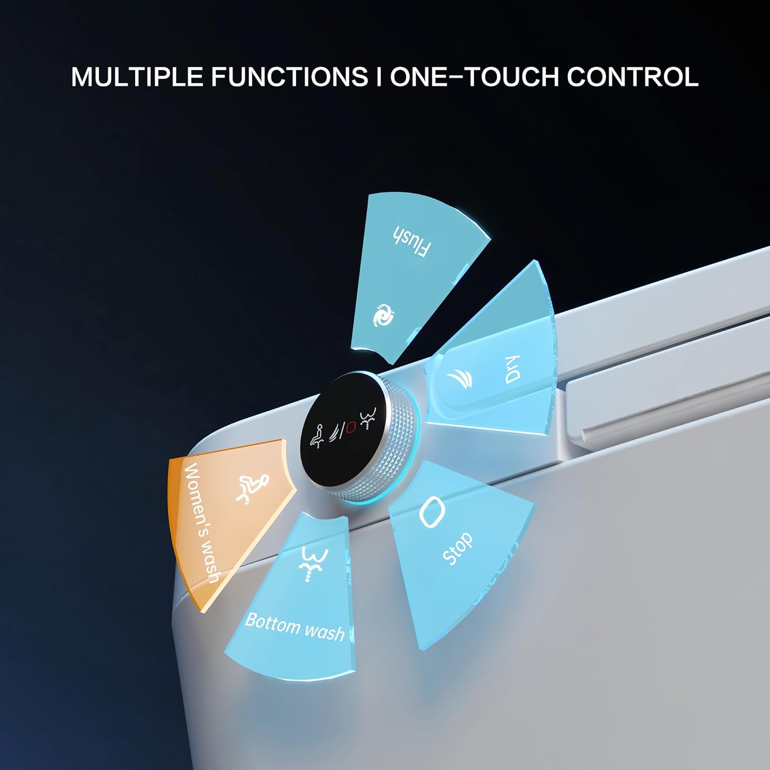 One-touch knob on the smart toilet for quick access to wash and flush functions
