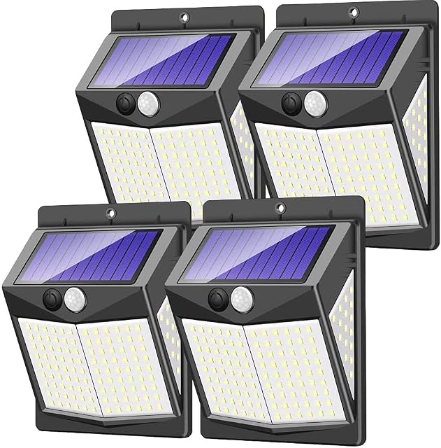 Solar Security Lights Outdoor, Claoner 140 LED Solar Motion Sensor Lights 3 Lighting Modes Solar Powered Lights IP65 Solar Wall Lights for Yard Garage Garden Fence Door (4 Pack)