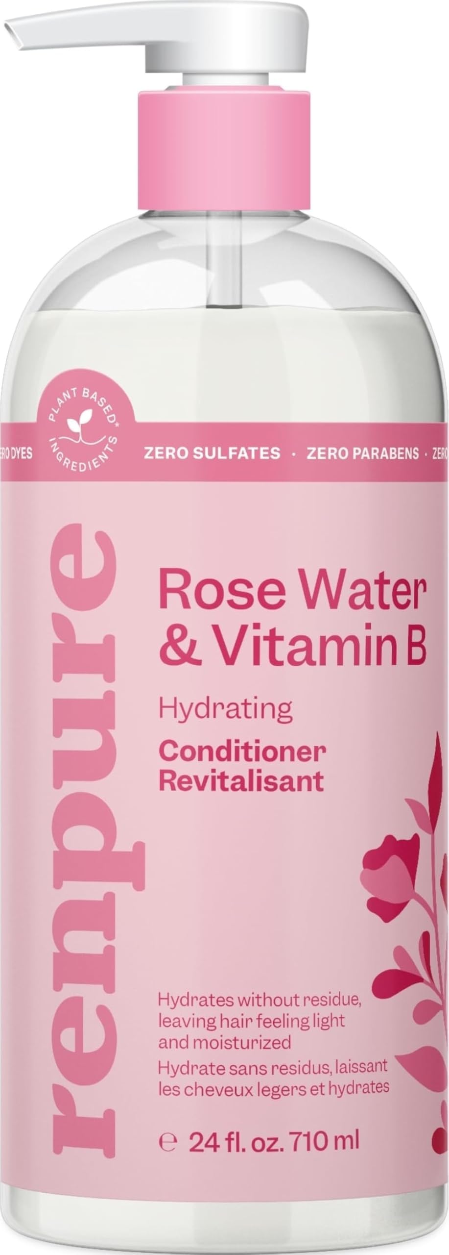 Renpure Rose Water Conditioner, 710ml, Plant Based Beauty, Soothes Scalp, Hydrates Hair, Nourishes, Free of Chemicals, For Women | Gently conditions and softens strands while locking in hydration for smoother, shinier and healthier-looking hair