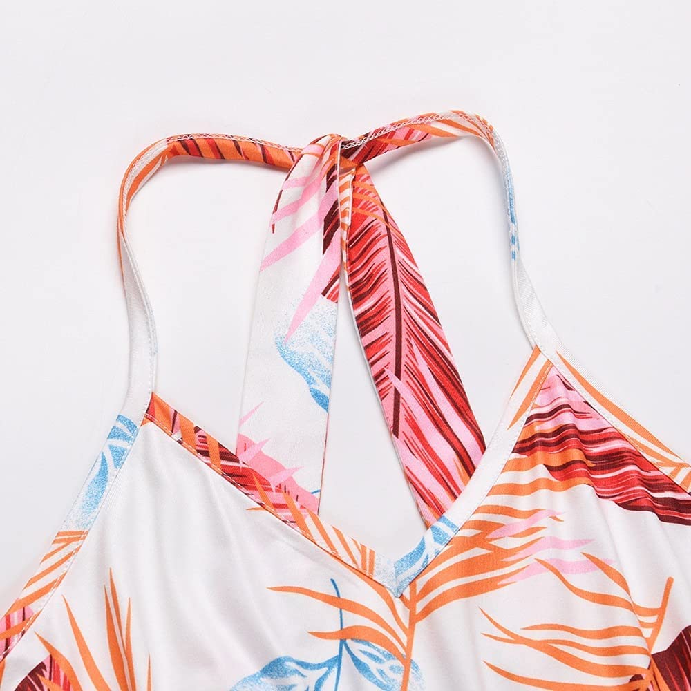 Verstellbarer Ersatz-Schultergurt, Handtaschenträger, Damen-Sommerkleid, rückenfrei, lässig, mit Blumenmuster, Spaghettiträger, Blumenmuster, langes Maxikleid, Sommerkleider (Farbe: Blau, Größe: L) (