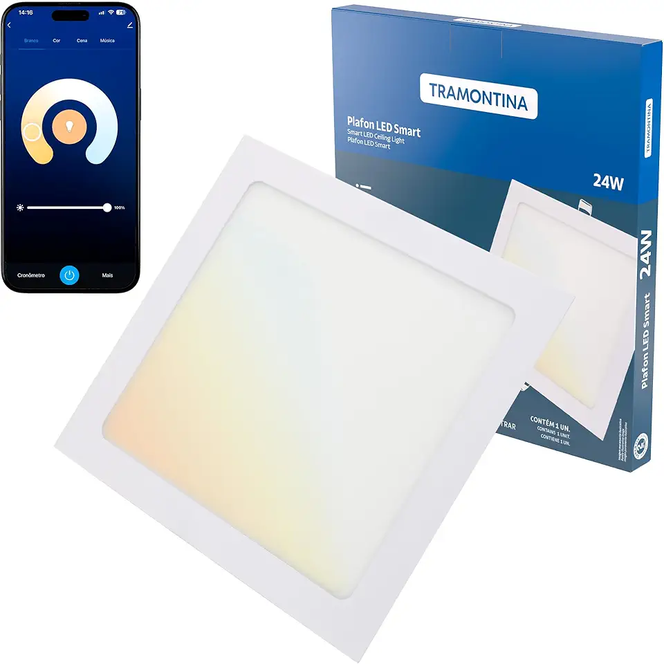 Tramontina Plafon Smart LED Quadrado de Embutir 24W Inteligente Wi-Fi + Bluetooth e função de geolocalização - Compatível com Alexa e Google Assistente