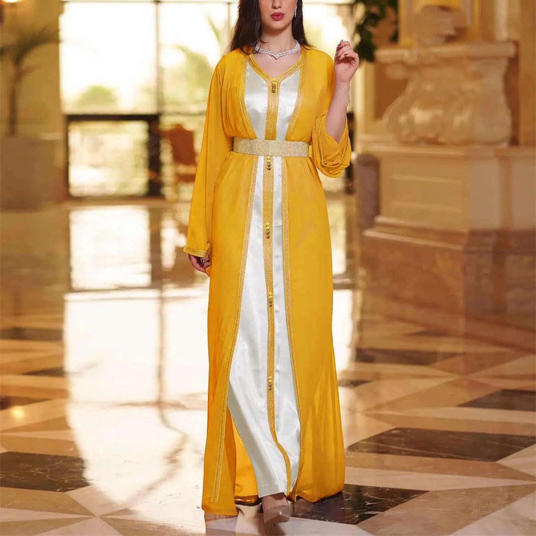 LNNSHX Zweiteiliges Abaya-Set für Damen, Weste, langes Kleid mit muslimischer Chiffon-Oberbekleidung
