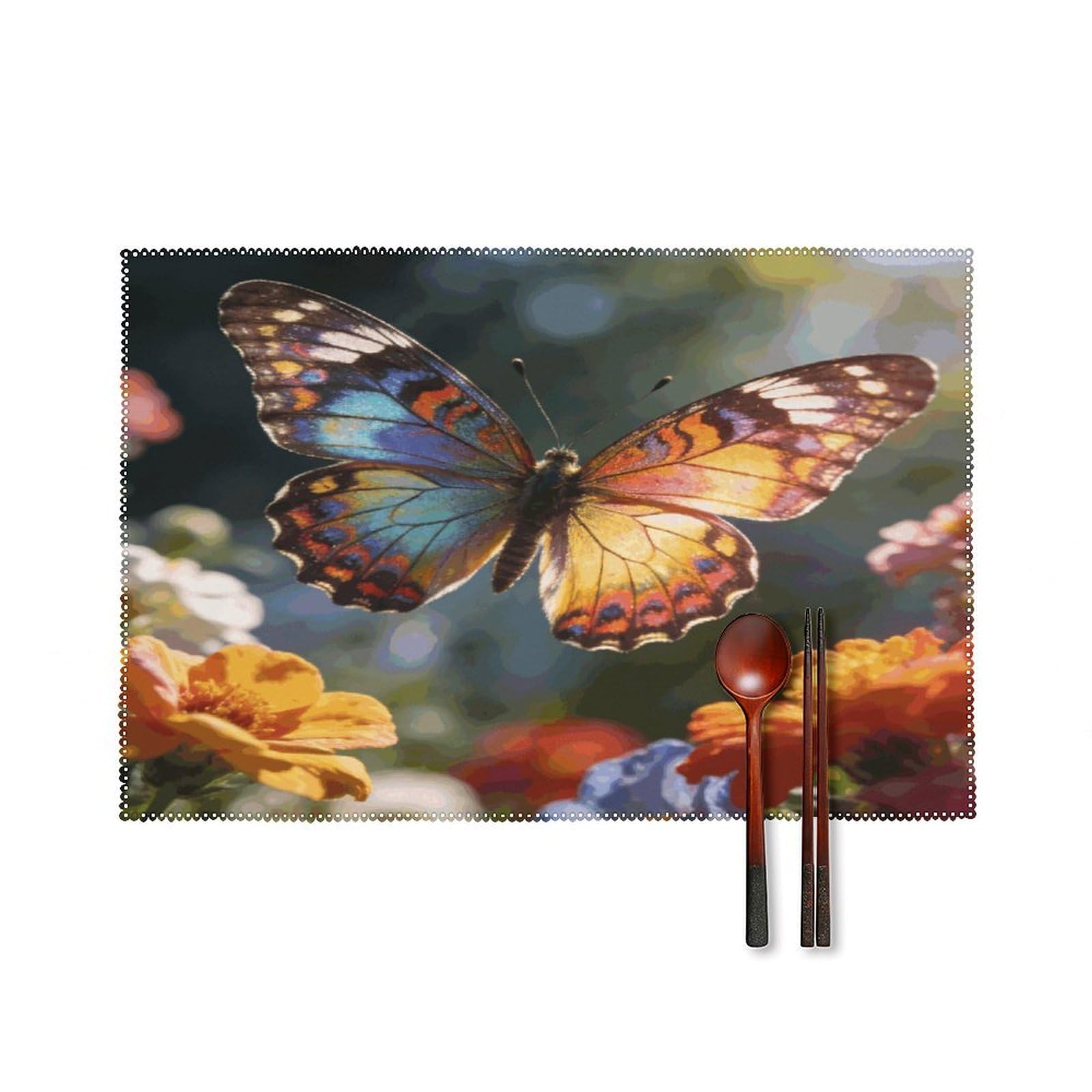 Khauerbc Style Butterfly Placemats Set Of 6,Decorating The Dining Table，Canvas Washable Table Mats，Wipe Clean Anti Slip Dining Table Place Mats For Party Kitchen Dining Decoration