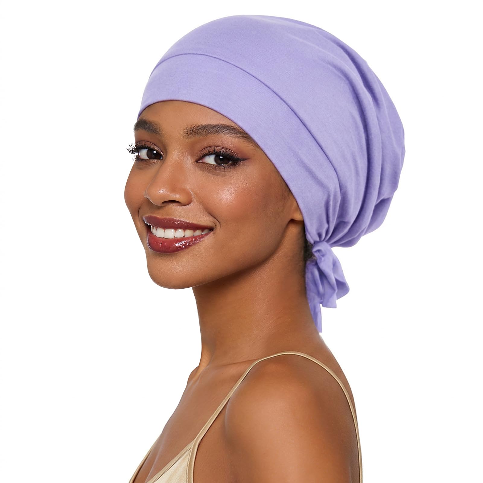 Gorro de Seda para Dormir de Fibra de Bambú, Ajustable Gorro Saten Pelo Rizado con Correas Suave Slouchy Silk Bonnet