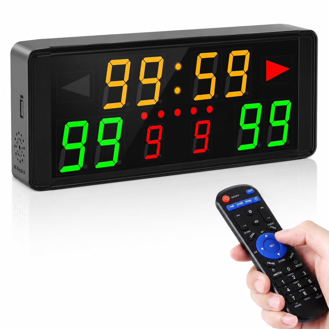 Marcador electrónico LED de 10 dígitos, marcador digital de puntuación con control remoto, temporizador de cuenta atrás y cuenta regresiva para juegos en interiores y exteriores