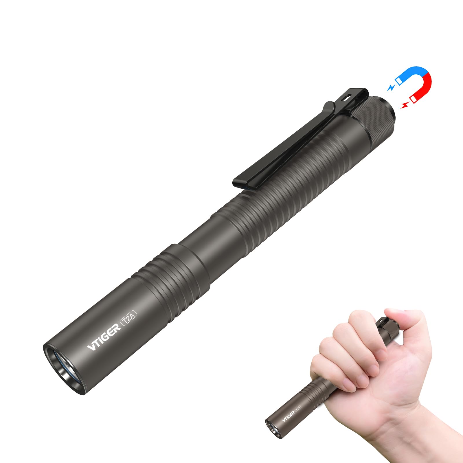 VTIGER T2A Compact EDC Flashlight,1500 High Lumens AA Rechargeable LED Flashlight, Super Bright Small Tactical Tail Switch Pocket Flash Light with