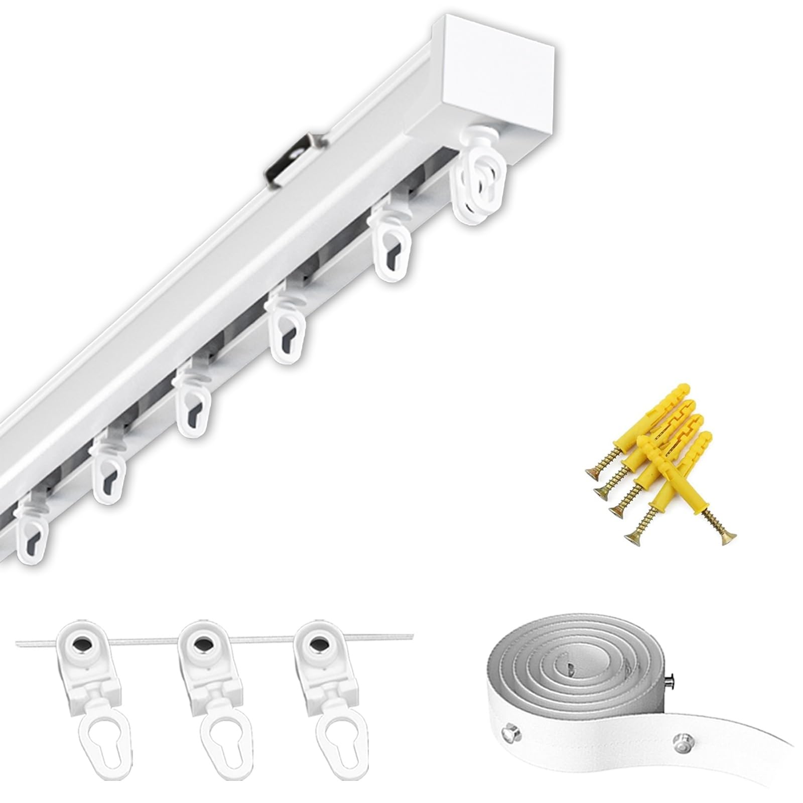 Heavy-Duty Ripplefold Curtain Track Set, Ceiling Track for Curtains Wave Ripple Fold Curtain Runners Track Aluminum Curtain Rails for Living Room Bedroom Room Divider(100CM(3.3FT),125mm)