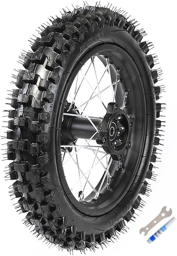80/100-12 Dirt Bike Rear Tire and Wheel Rim 3.00-12 12 inch Disc Brake Assembly for Pit Bike Off Road Motorcycle Apollo TaoTao SSR TTR PW CRF XR KX KLX RM Coolster 50cc 110cc 125cc (12mm Axle)