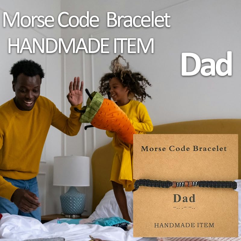 Image of Dad Father Gift for New Dad Daddy from Daughter Son Inspirational Bracelets for Men Dads Birthday Gifts for Daddy Christmas Valentines Gift for Father Dads Morse Code Bracelets