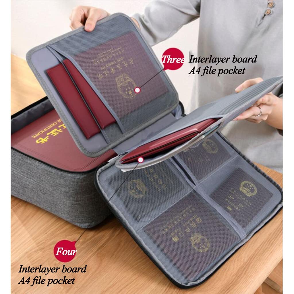 Dokumententasche a4, Aktenhalter, Organizer für wichtige Dokumente, mehrlagiger großer Stauraum und Passwortsperre, Home Office Reisesichere Tasche für wichtige Akten, Reisepass ( Color : Light gray )