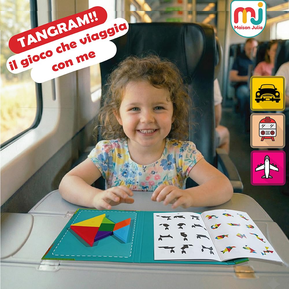 Tangram Bambini Magnetico - Gioco Educativo Montessori da 3 Anni - Puzzle Smart da Viaggio - Attività Calma Treno Aeroplano e Auto - Rompicapo - Regalo Natale Compleanno