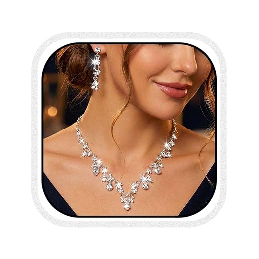 Unicra Gold Rhinestone Jewelry Set Bridal Wedding Necklace Earrings Sets Prom Formal Costume Jewelry for Women and Brides