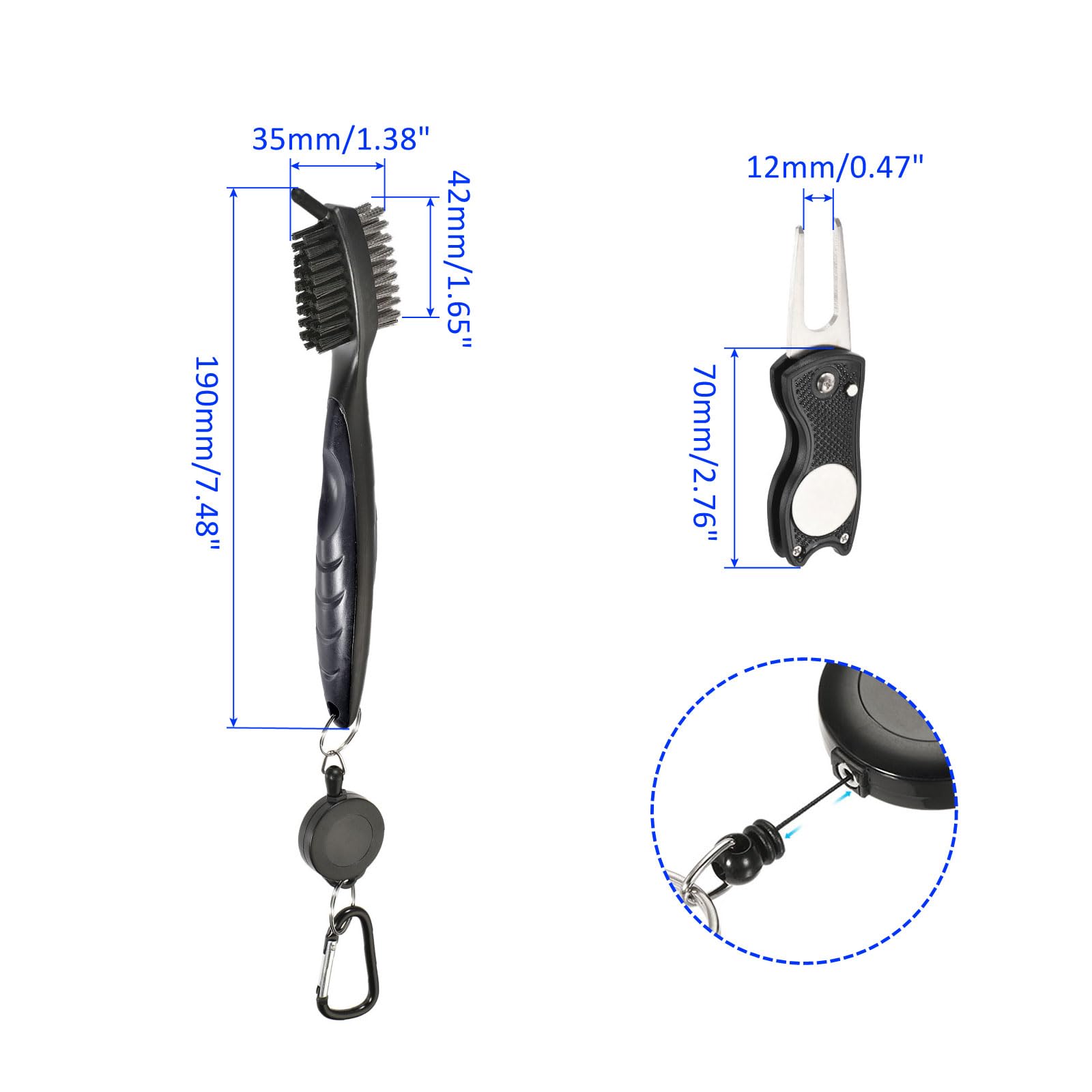 M METERXITY Golf Club Brush Kit- Golf Club Groove Cleaner Zip-line Dual Sided Bristle Cleaning Tools with Clip Divot Fork - Image 4