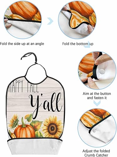 Miniatura 5 de Fall Thanksgiving Pumpkin Adult Bib for Eating with Crumb Catcher,Washable & Waterproof Terry Cloth Adjustable Elderly Women Men Adult Bibs Funny