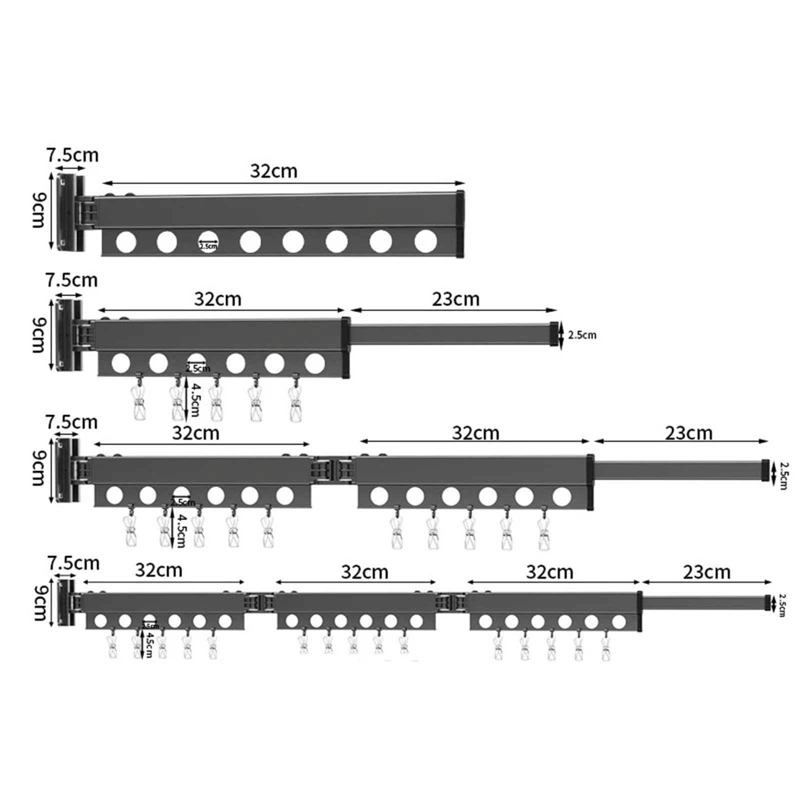 Stendibiancheria a Scomparsa a Parete Stendibiancheria a parete pieghevole estensibile Appendiabiti retrattile Portabiancheria da(2 Rod White)
