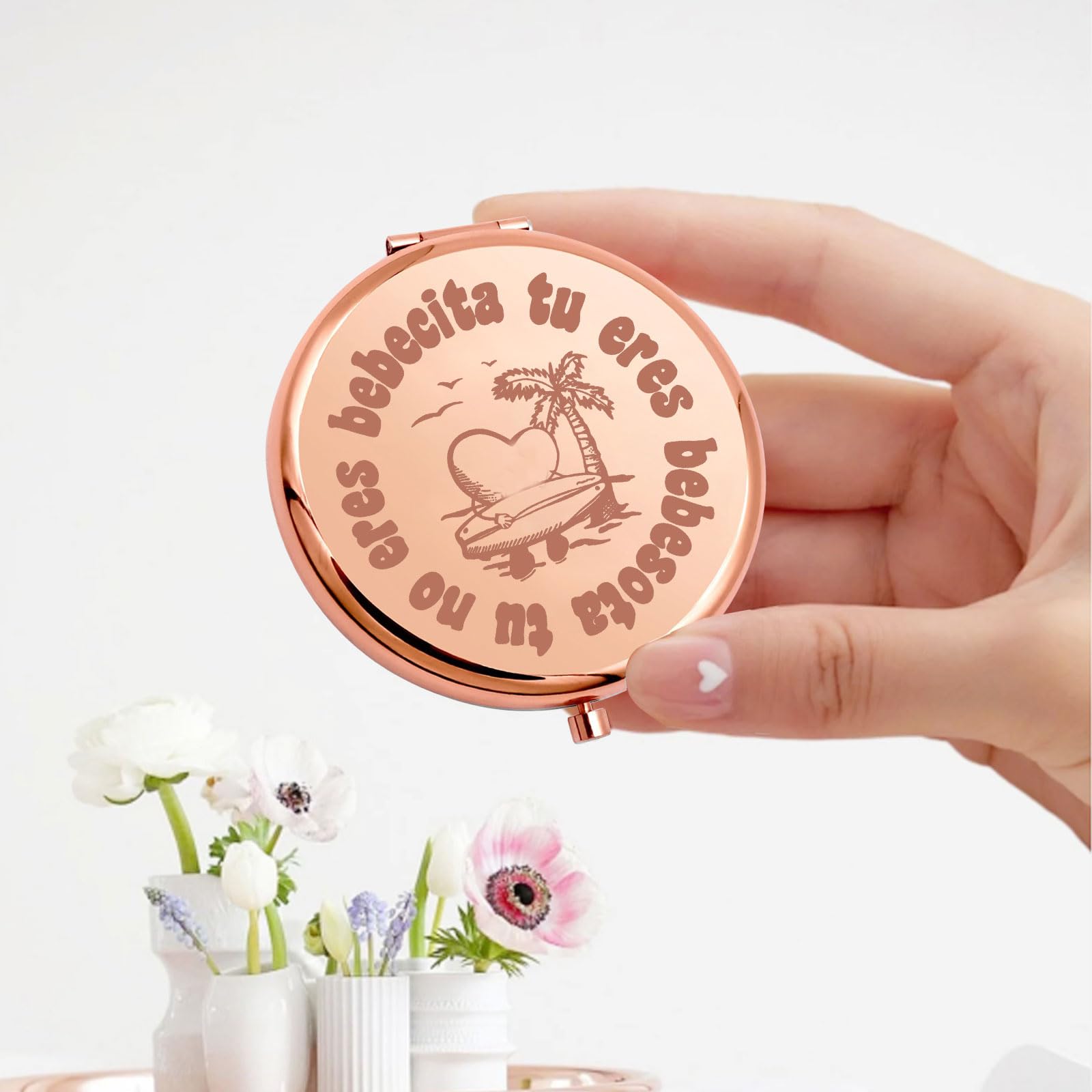 KEYCHIN Taschenspiegel „Tu No Eres Bebecita“ – 6,5 Cm, Mit Samtbeutel, Edelstahl