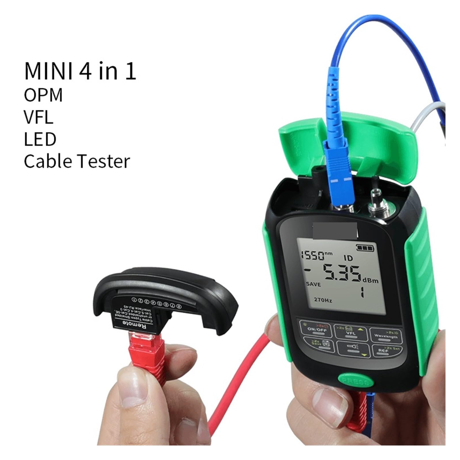 Przenośny tester kabli światłowodowych 4w1 Li-Lion Miernik mocy optycznej Wizualny lokalizator uszkodzeń, Test kabli sieciowych Tester światłowodów LED VFL Wysoka precyzja, wielofunkcyjność (Color :