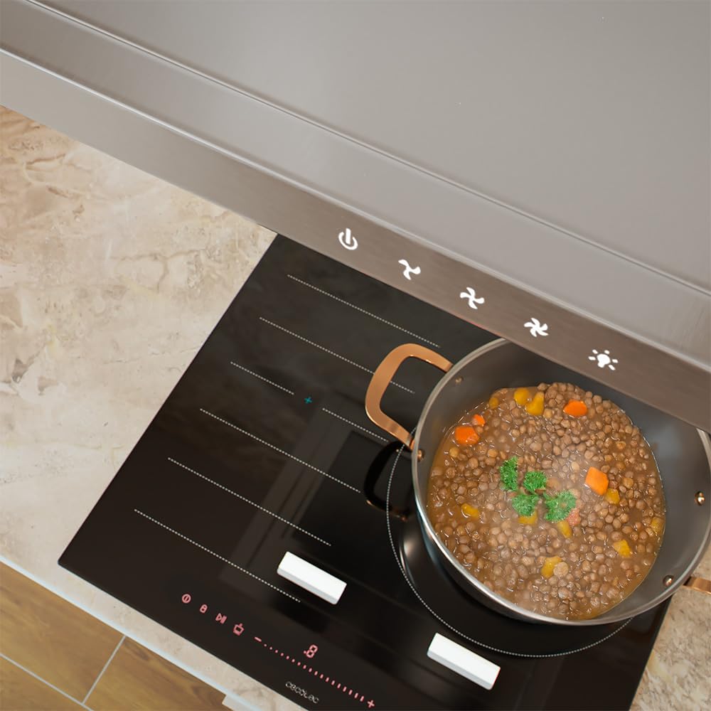 Cecotec Cappa aspirante 60 cm Tipo T Bolero Flux TT 604000 Inox A++. Aspirazione 393m3/h, motore DC, 3 velocità, SS Touch Control, finitura inossidabile, luce LED, filtri in alluminio e carbonio