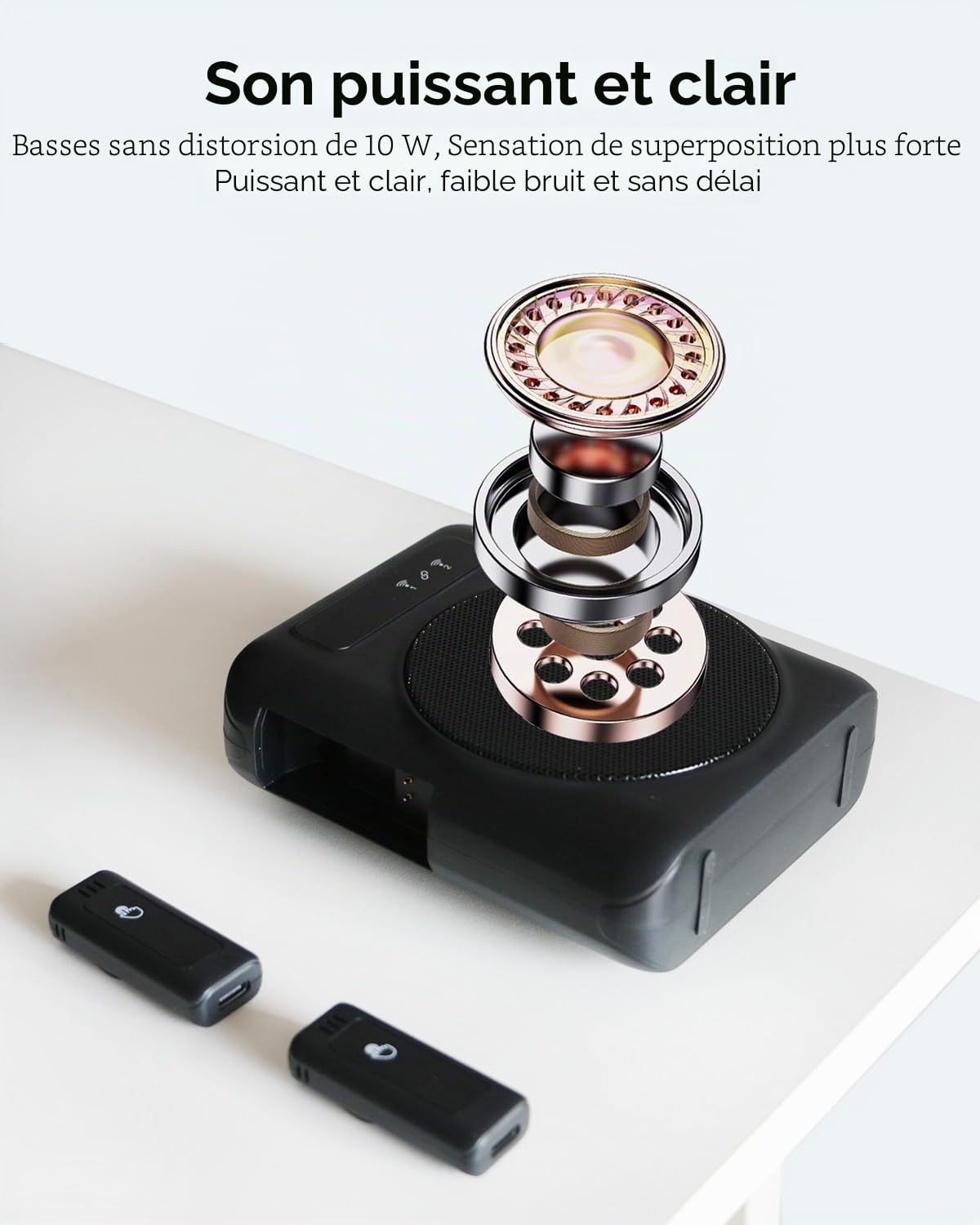 Amplificateur de Voix Portable sans Fil avec Microphone Cravate Rechargeable pour Enseignants, Guides, Entraîneurs