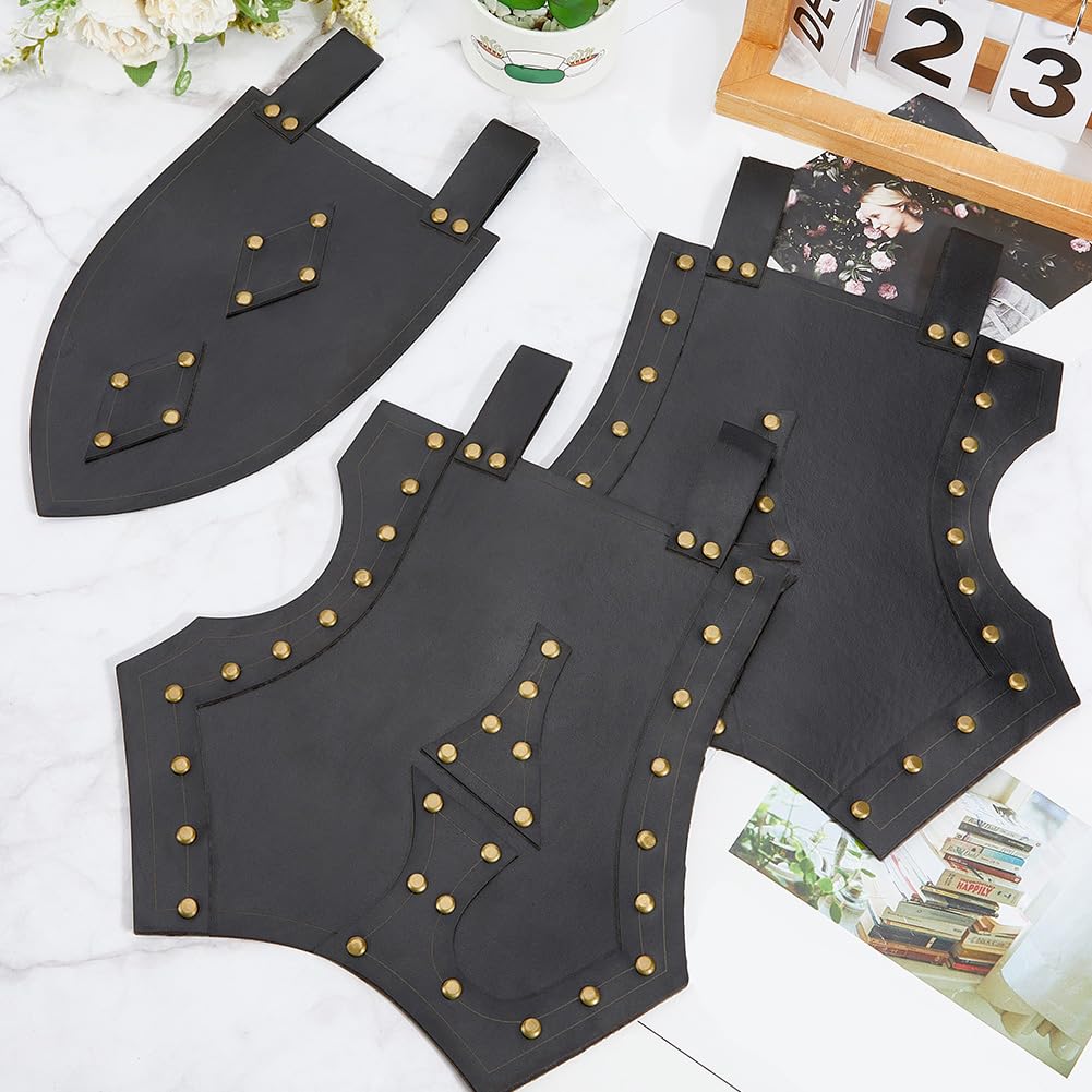 GORGECRAFT Medieval Waist Armor Skirt 3Pcs/ Set Black Faux Leather Viking Knight Armor Skirt Without Belt Black Renaissance PU Leather Thigh Guard Sheet for LARP Halloween Cosplay Costume Accessories - Image 4