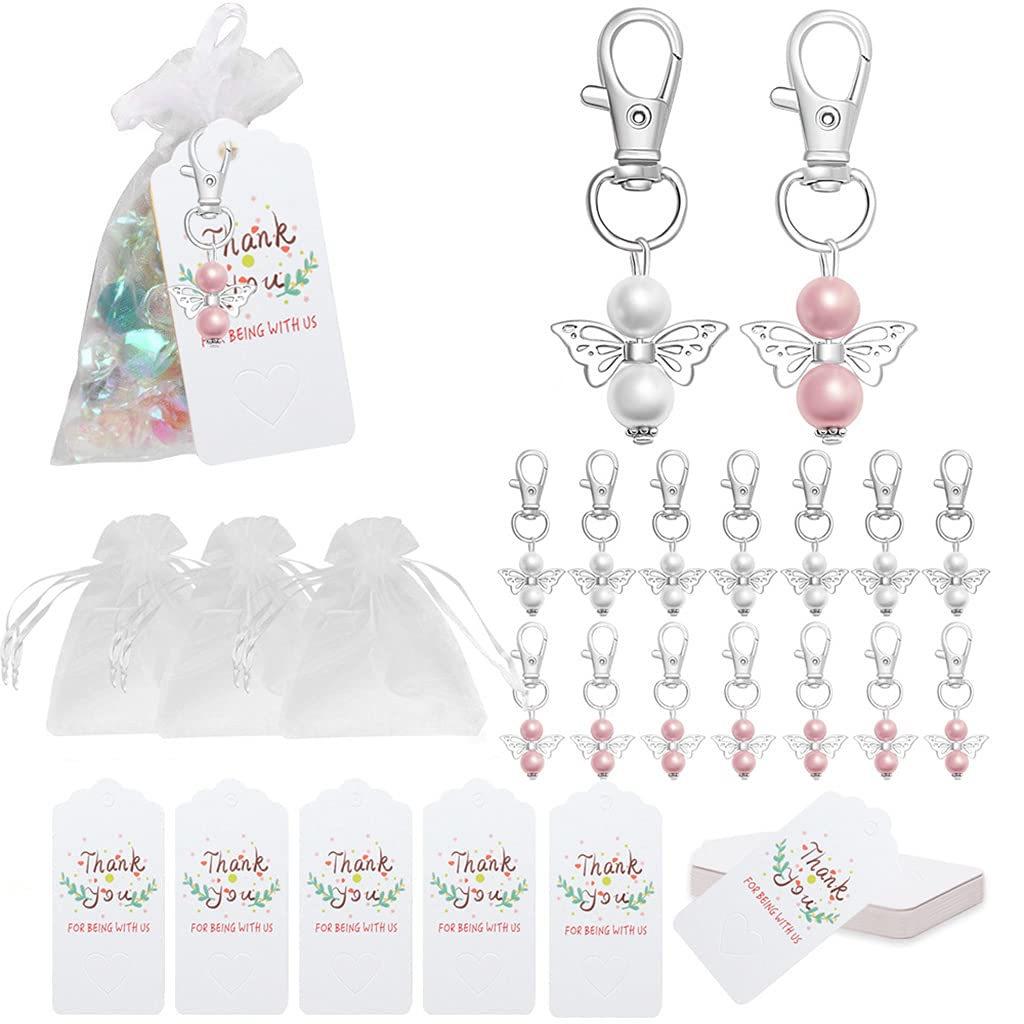 Sacs cadeaux faits à la main avec porte-clés et étiquettes pour invités de mariage