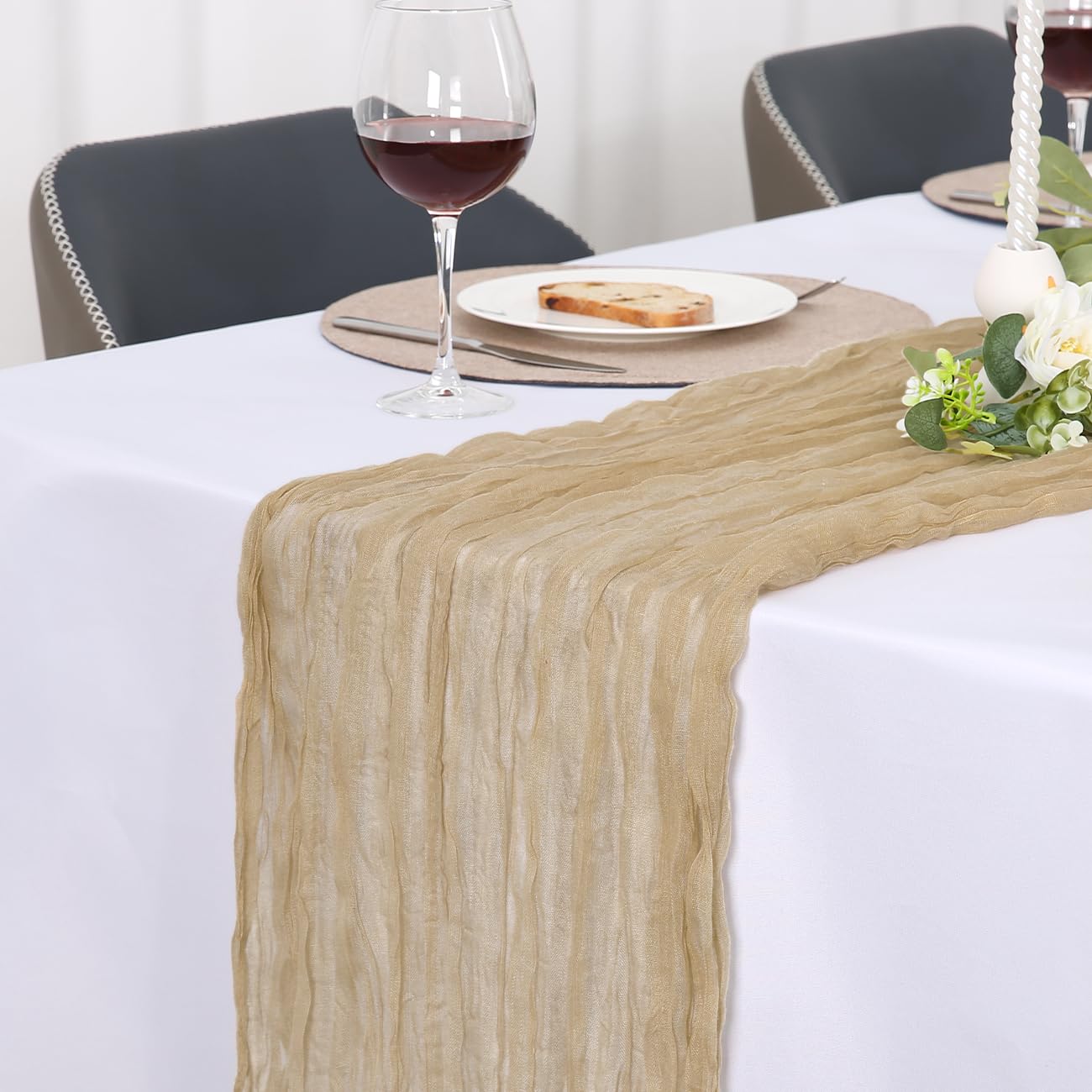 Jumdast käsetuch Tischläufer Boho, Tischläufer Modern Abwaschbar Hochzeit Outdoor Garten Wetterfest Musselin Chiffon Stoff Hochzeitsdeko Taufe Deko Tischdeko