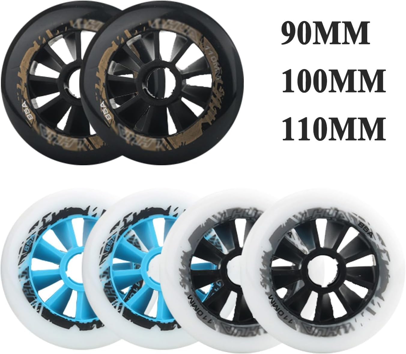 Roues de Patin à Roues alignées 85A 90MM/100MM/110MM (Pack de 8), Roues de compétition, Roues d'entraînement intérieures et extérieures, Roues de Rechange