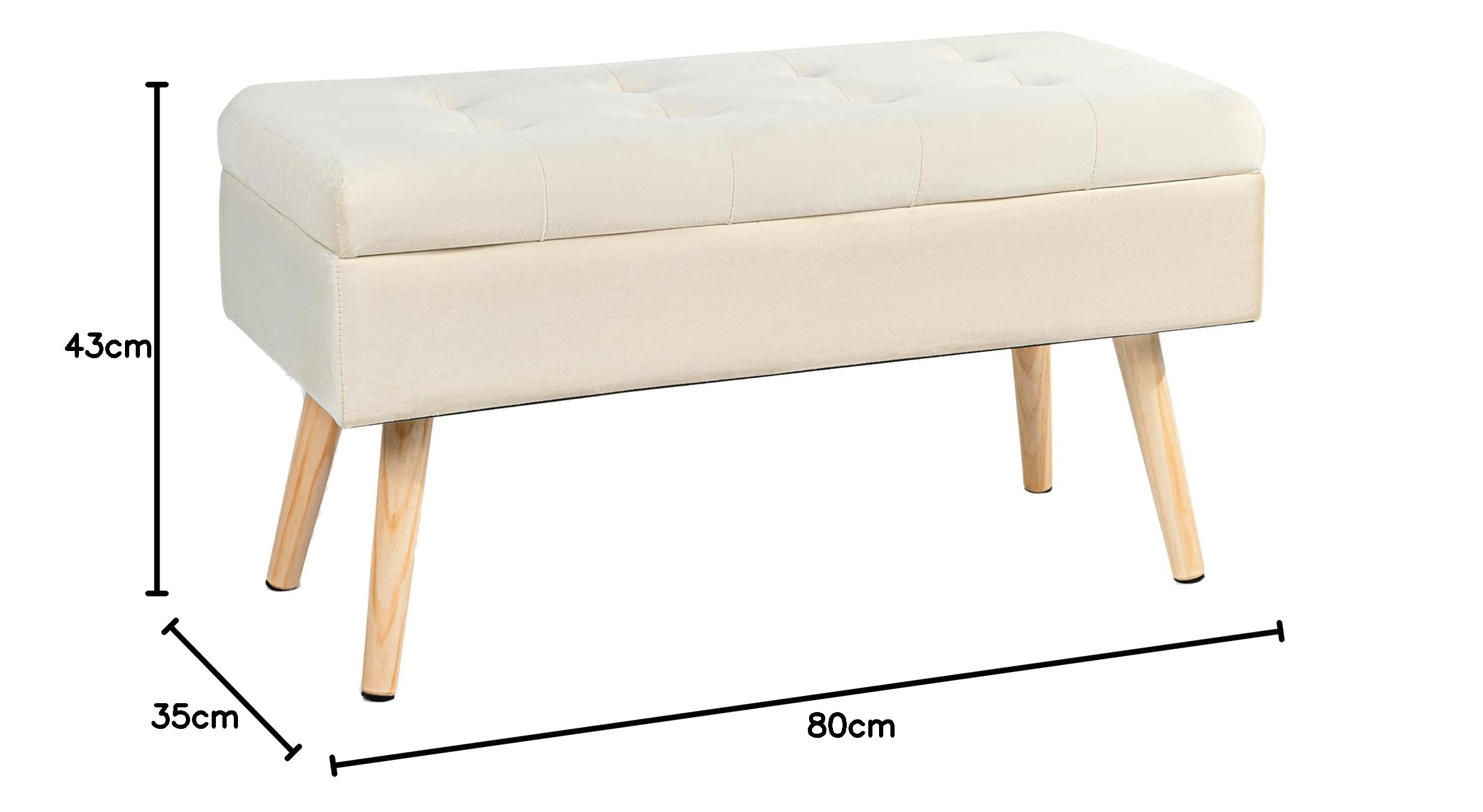 Hawthyhome Sitzbank mit Stauraum 80 × 35 × 43 cm, Sitztruhe mit Aufbewahrungsbox Truhenbank Samt Polsterbank mit Holzbeine für Flur Wohnzimmer Schlafzimmer Beige