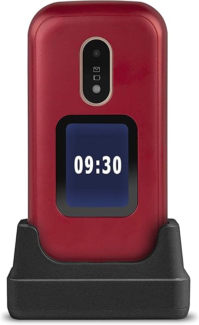 Doro 6060 Unlocked 2G Clamshell Big Button Mobile Phone for the Elderly with 2.8" Screen, External Display and Charging Cradle Included [UK and Irish Version] (Red)