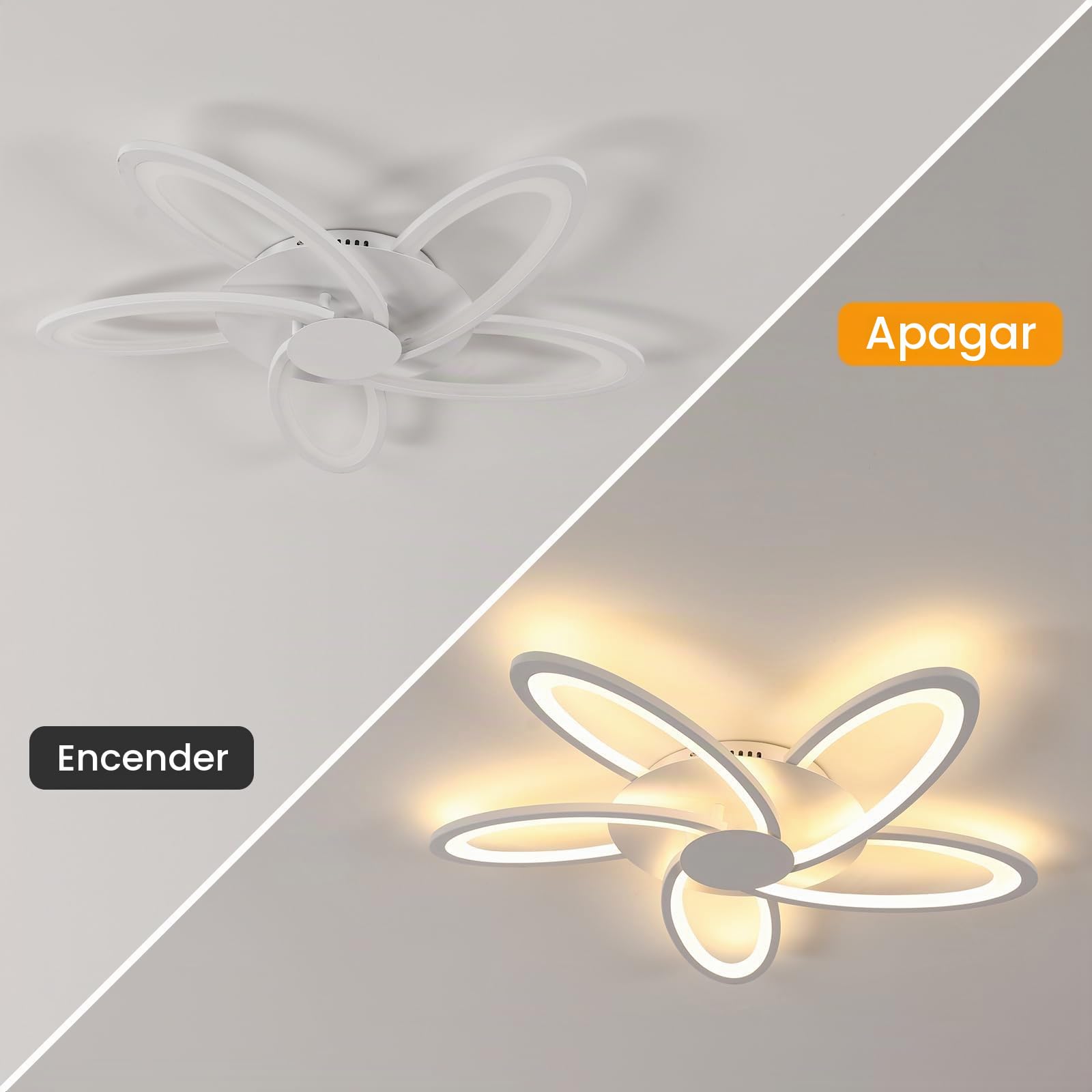 Plafon LED Techo 70CM, 60W Blanca Lámpara de Techo LED Moderna | en Forma de Flor, Luz Cálida 3000K Luz de Techo con 5 Luces para Dormitorio, Salón, Comedor, Oficina