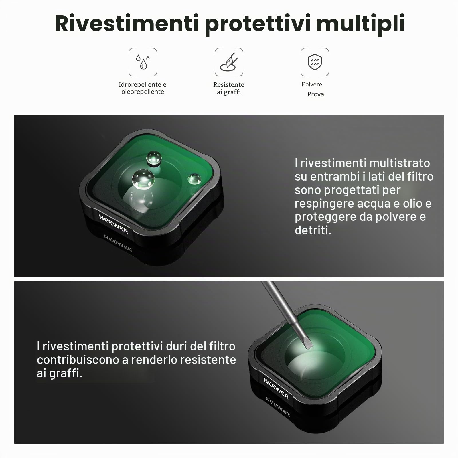 NEEWER Obiettivo d'Ingrandimento 15X Compatibile con GoPro Hero 13 12 11 10 9 Action Cam,Antiriflesso Vetro Ottico HD Multistrato Distanza Focale 7-10cm per Foto Macro Primo Piano,Non Antiacqua, LS-31