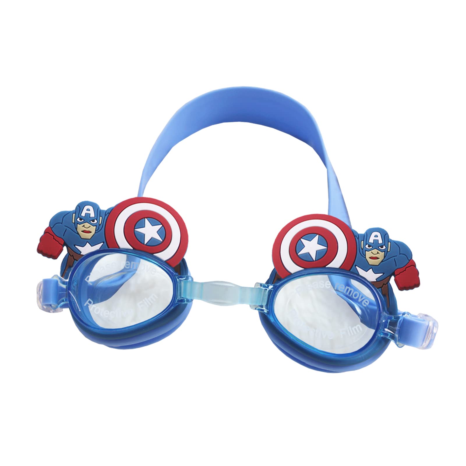 ATVOYO Captain America Gafas de NatacióN Gafas de NatacióN para NiñOs Anti-Niebla Gafas de NatacióN Diadema Ajustable Gafas de NatacióN con Tapones para los OíDos para NiñOs y Adolescentes